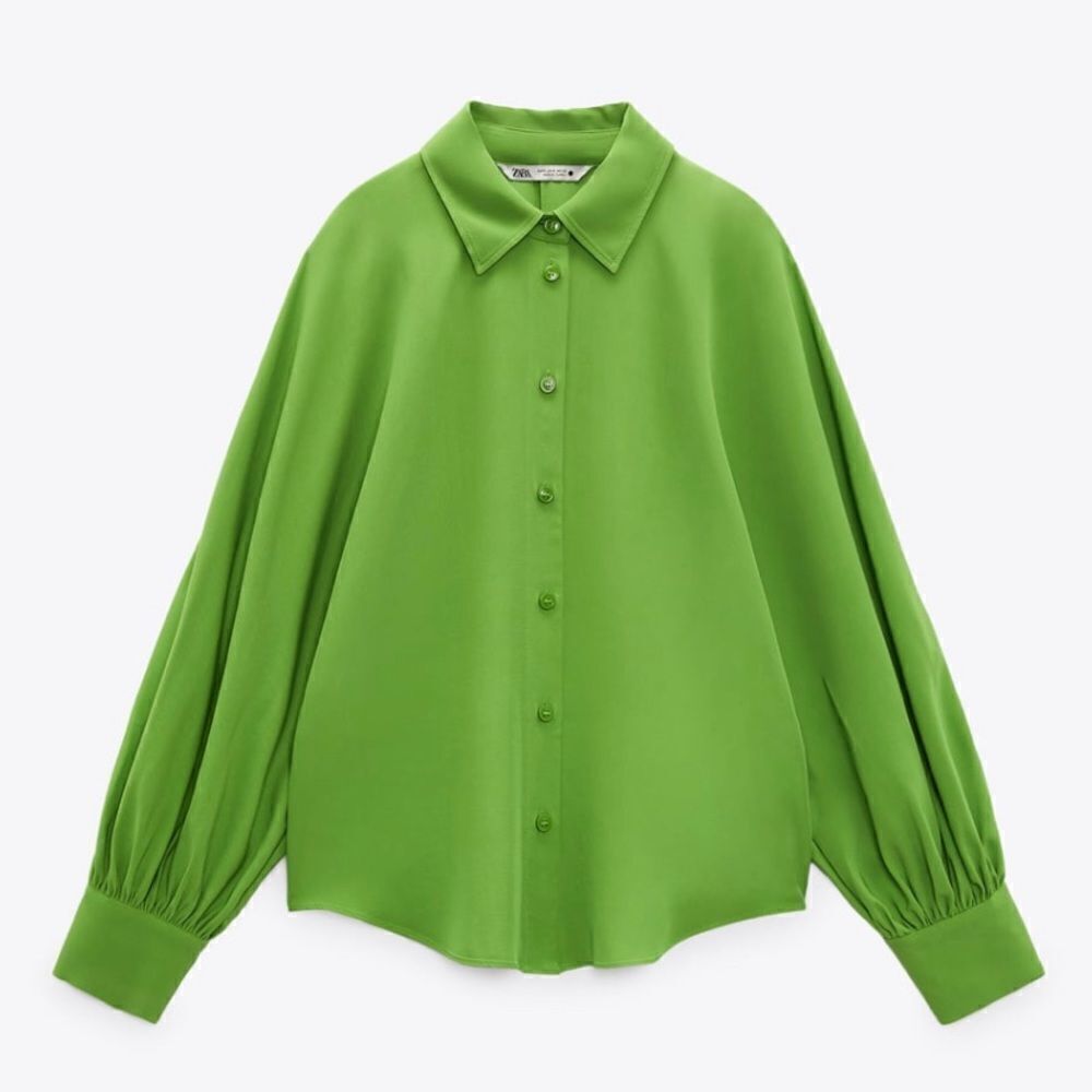 Zara Green Voluminous Blouse New - Picture 9 of 11